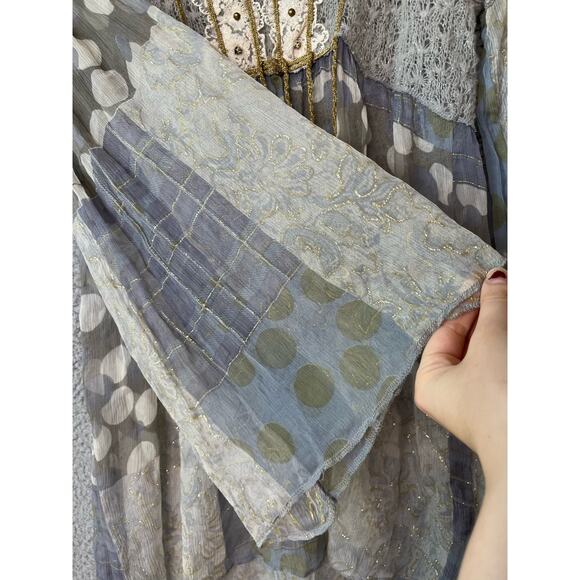 Casting Top Small XS Sheer Sparkle Knit Embroidery Dot Long Sleeve Boho Art - Picture 6 of 16